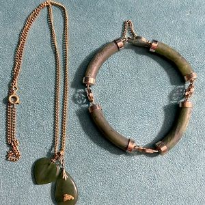 Vintage Jade bracelet and two charm necklace